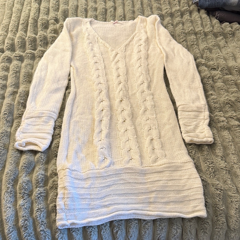 Hand-Knit Cream Cable Knit Sweater Dress
